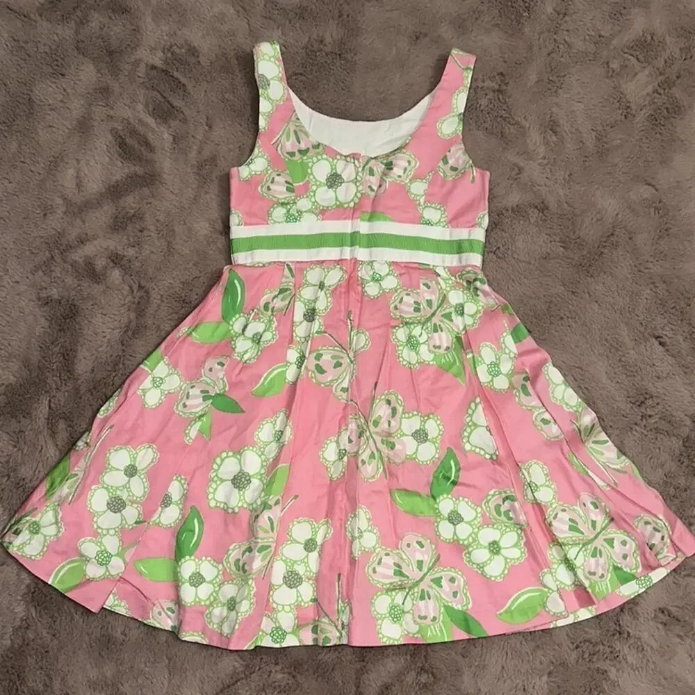 VINTAGE Lilly Pulitzer Pretty Pink Twirl Dress, 10 Girls, Pink & Green Butterfly